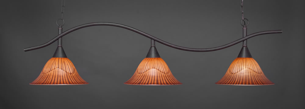 Swoop 3 Light Billiard Light Shown In Dark Granite Finish With 14" Tiger Glass