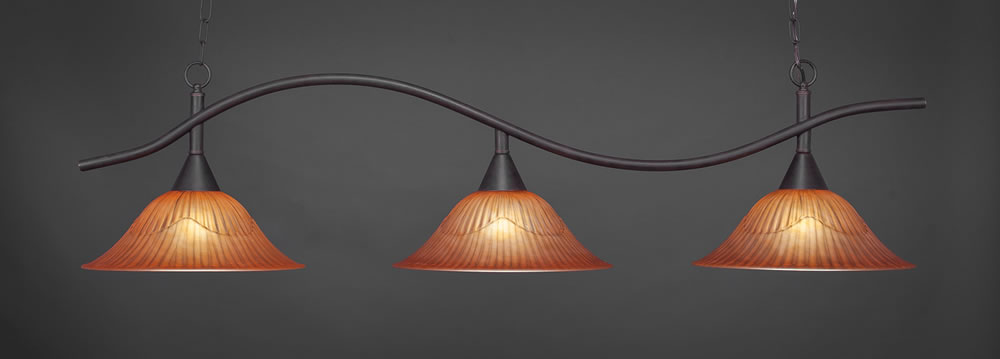 Swoop 3 Light Billiard Light Shown In Dark Granite Finish With 16" Tiger Glass