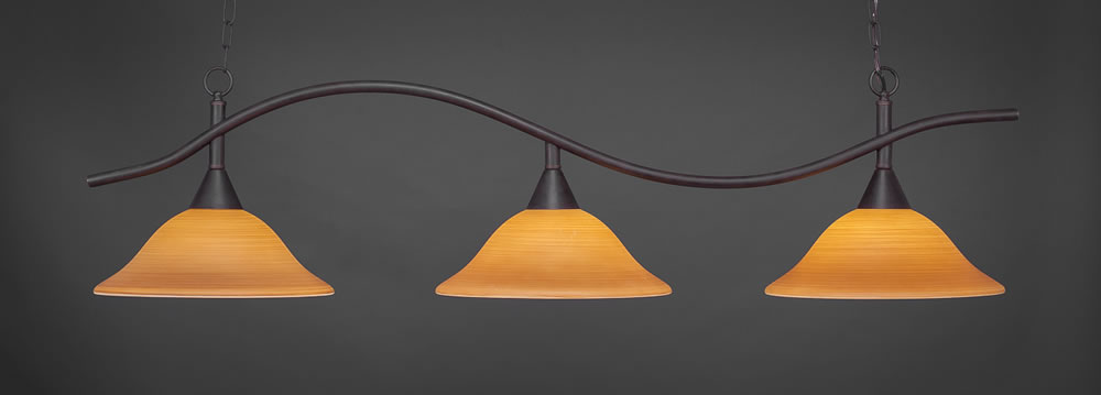 Swoop 3 Light Billiard Light Shown In Dark Granite Finish With 16" Cayenne Linen Glass