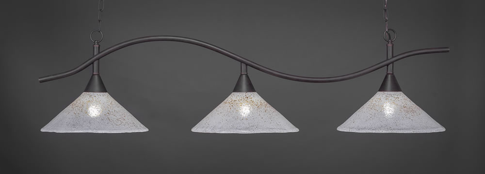 Swoop 3 Light Billiard Light Shown In Dark Granite Finish With 16" Gold Ice Glass