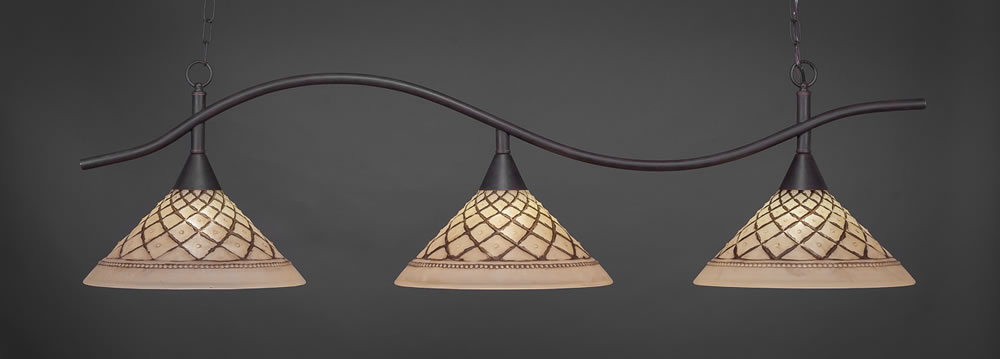 Swoop 3 Light Billiard Light Shown In Dark Granite Finish With 16" Chocolate Icing Glass