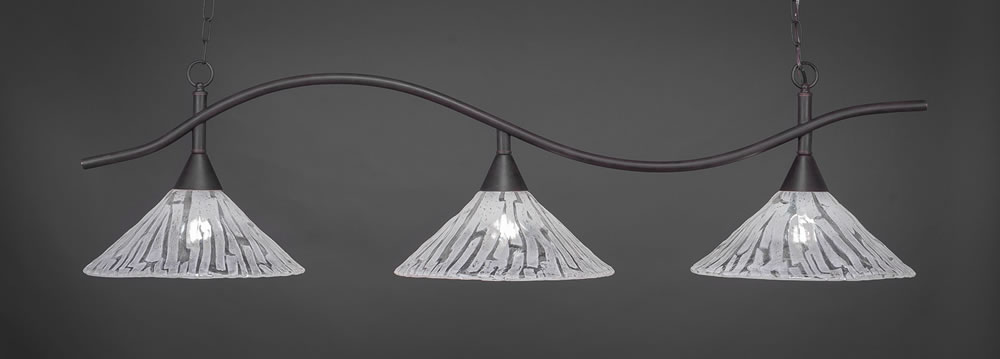 Swoop 3 Light Billiard Light Shown In Dark Granite Finish With 16" Italian Ice Glass