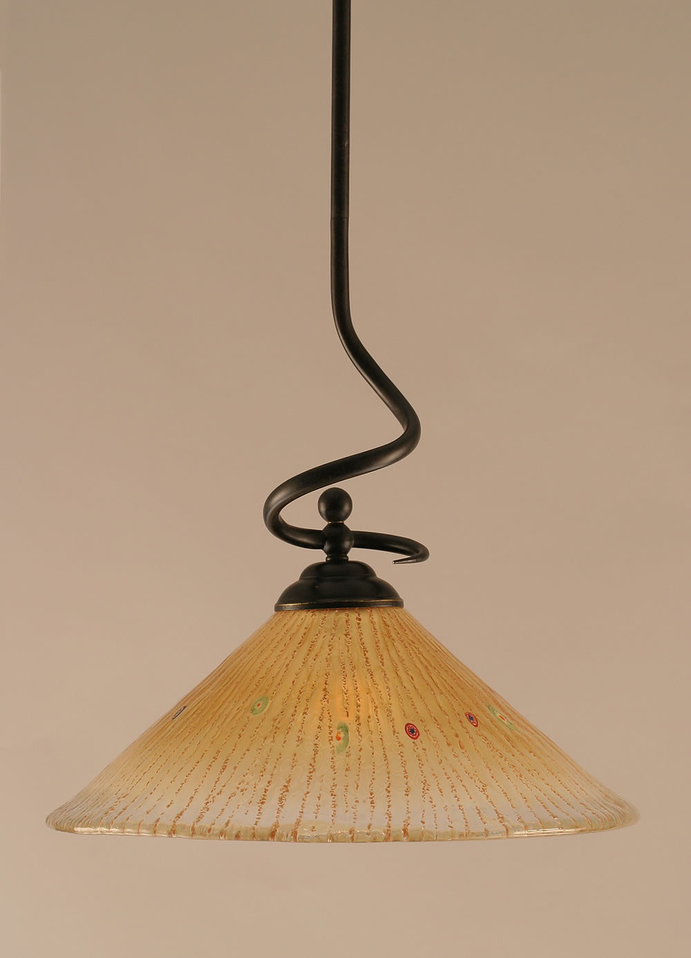 Capri Stem Pendant With Hang Straight Swivel Shown In Dark Granite Finish With 16" Amber Crystal Glass