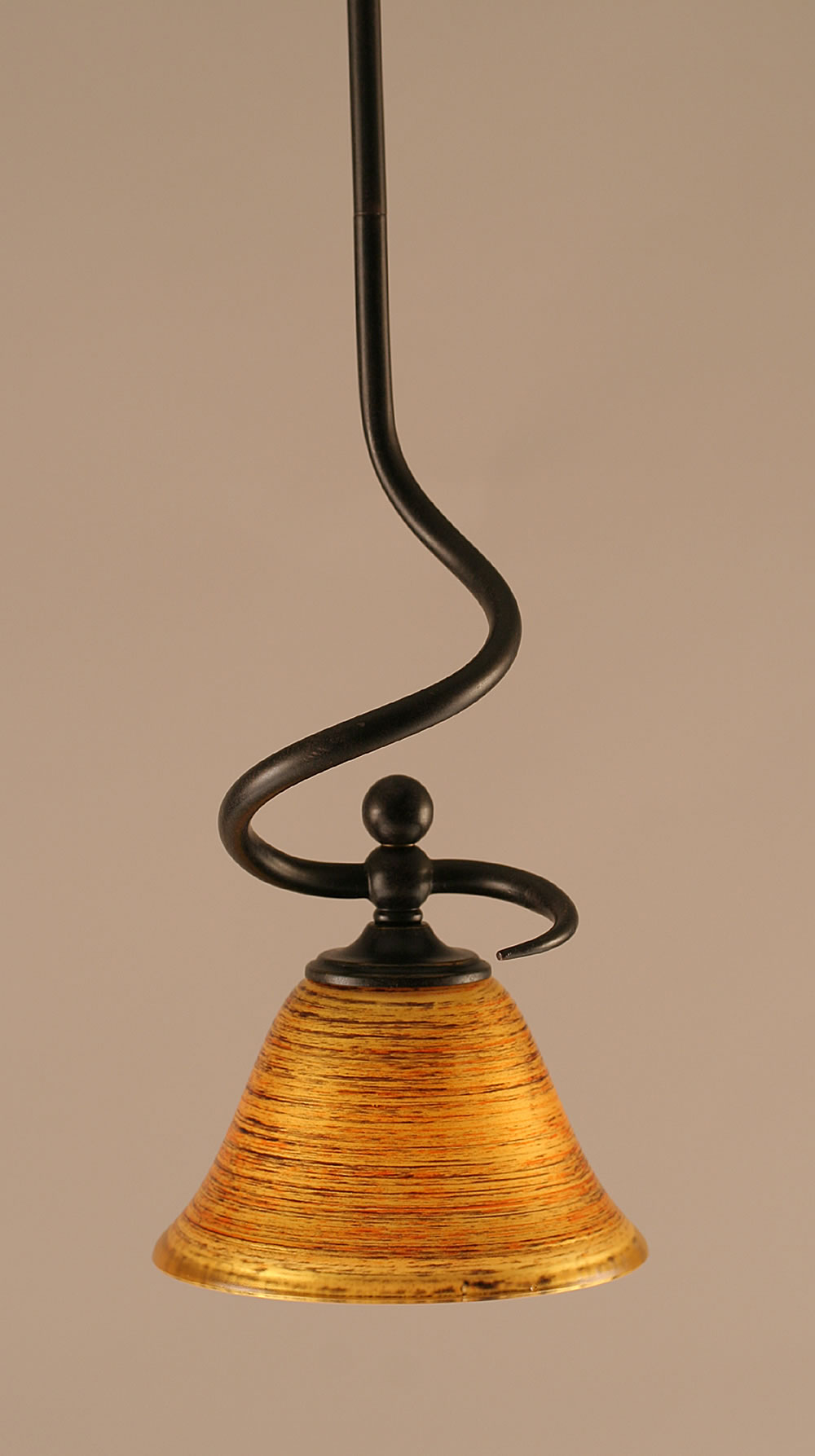 Capri Stem Mini Pendant Shown In Dark Granite Finish With 7" Firré Saturn Glass
