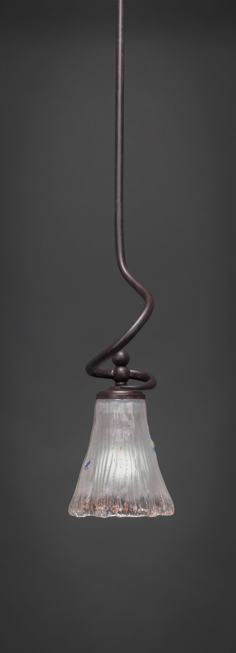 Capri Stem Mini Pendant With Hang Straight Swivel Shown In Dark Granite Finish With 5.5" Fluted Frosted Crystal Glass