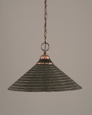 Black Copper Finish 1 Light Pendant With Charcoal Spiral Glass