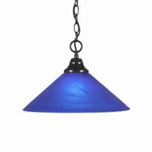 Chain Hung Pendant Shown In Black Copper Finish With 16" Blue Italian Glass