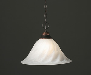 Black Copper Finish Chain Hung Pendant With 14" Alabaster Swirl Glass