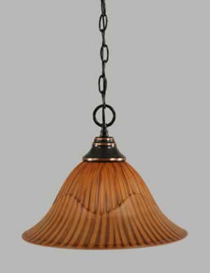 Chain Hung Pendant Shown In Black Copper Finish With 14" Tiger Glass