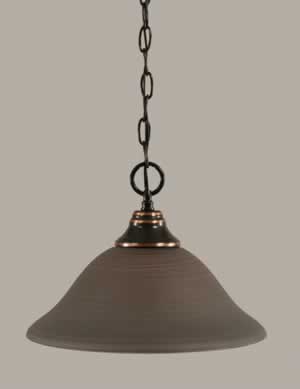 Chain Hung Pendant Shown In Black Copper Finish With 12" Gray Linen Glass