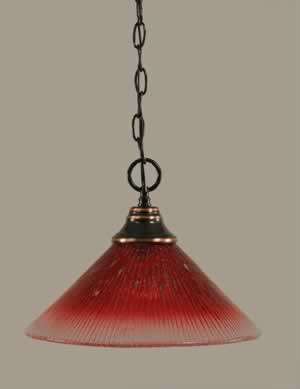 Chain Hung Pendant Shown In Black Copper Finish With 12" Raspberry Crystal Glass
