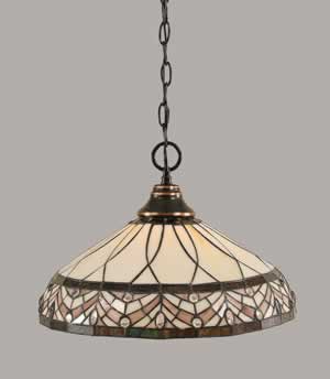 Chain Hung Pendant Shown In Black Copper Finish With 16" Royal Merlot Tiffany Glass