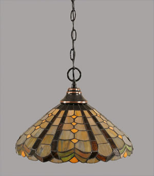 Chain Hung Pendant Shown In Black Copper Finish With 15" Paradise Tiffany Glass