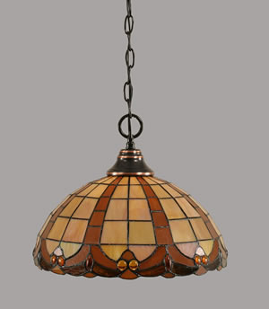 Chain Hung Pendant Shown In Black Copper Finish With 14.5" Butterscotch Tiffany Glass