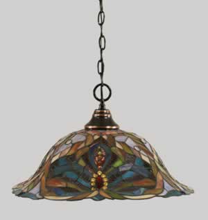 Chain Hung Pendant Shown In Black Copper Finish With 19" Kaleidoscope Tiffany Glass