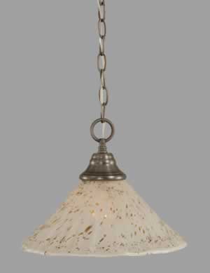 Chain Hung Pendant Shown In Brushed Nickel Finish With 12" Gold Ice Glass