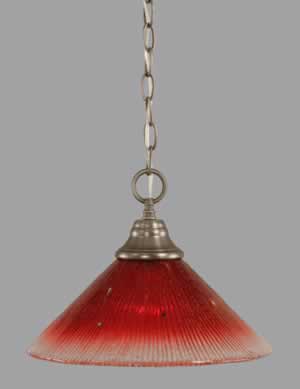 Chain Hung Pendant Shown In Brushed Nickel Finish With 12" Raspberry Crystal Glass