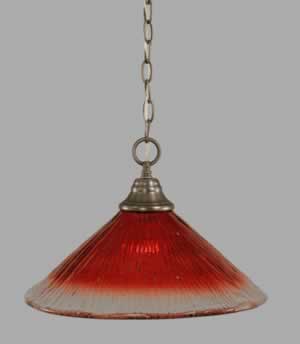 Chain Hung Pendant Shown In Brushed Nickel Finish With 16" Raspberry Crystal Glass
