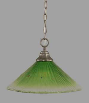 Chain Hung Pendant Shown In Brushed Nickel Finish With 16" Kiwi Green Crystal Glass