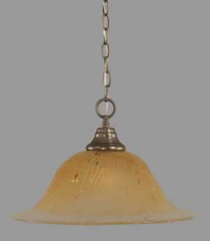 Chain Hung Pendant Shown In Brushed Nickel Finish With 17" Amber Crystal Glass