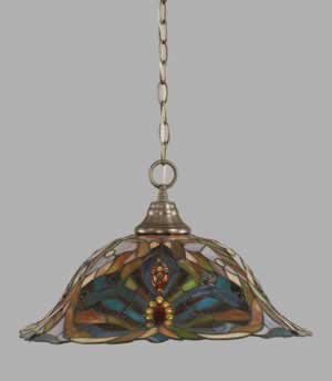 Chain Hung Pendant Shown In Brushed Nickel Finish With 19" Kaleidoscope Tiffany Glass