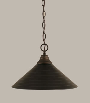 Chain Hung Pendant Shown In Bronze Finish With 16" Charcoal Spiral Glass