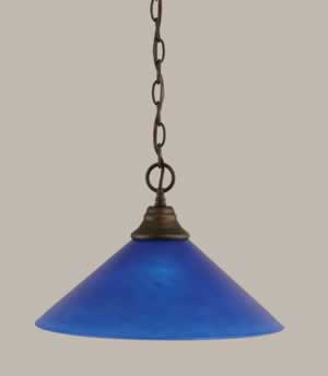 Chain Hung Pendant Shown In Bronze Finish With 16" Blue Italian Glass