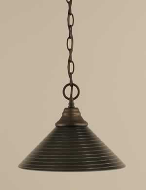 Chain Hung Pendant Shown In Bronze Finish With 12" Charcoal Spiral Glass