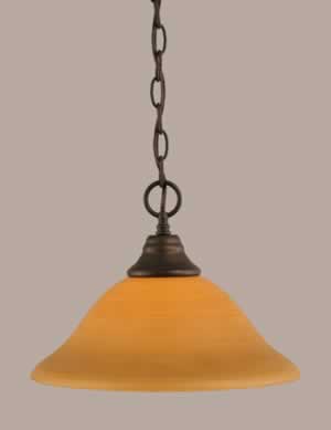 Chain Hung Pendant Shown In Bronze Finish With 12" Cayenne Linen Glass