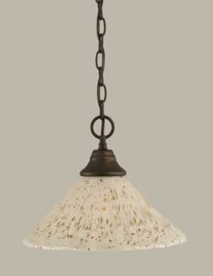 Chain Hung Pendant Shown In Bronze Finish With 12" Gold Ice Glass