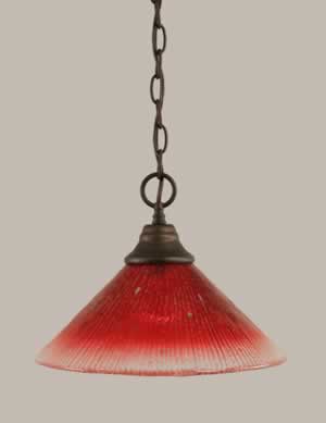 Chain Hung Pendant Shown In Bronze Finish With 12" Raspberry Crystal Glass