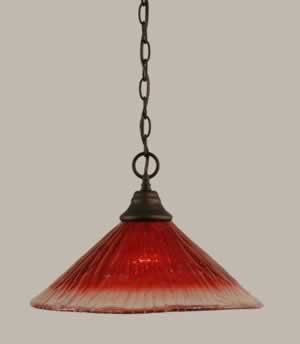 Chain Hung Pendant Shown In Bronze Finish With 16" Raspberry Crystal Glass
