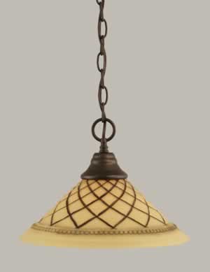 Chain Hung Pendant Shown In Bronze Finish With 12" Chocolate Icing Glass