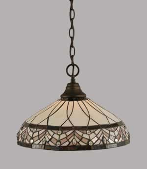 Chain Hung Pendant Shown In Bronze Finish With 16" Royal Merlot Tiffany Glass