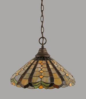 Chain Hung Pendant Shown In Bronze Finish With 15" Paradise Tiffany Glass