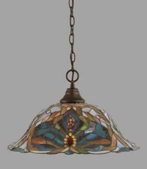 Chain Hung Pendant Shown In Bronze Finish With 19" Kaleidoscope Tiffany Glass