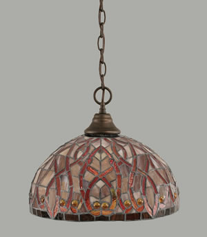 Chain Hung Pendant Shown In Bronze Finish With 15" Persian Nites Tiffany Glass