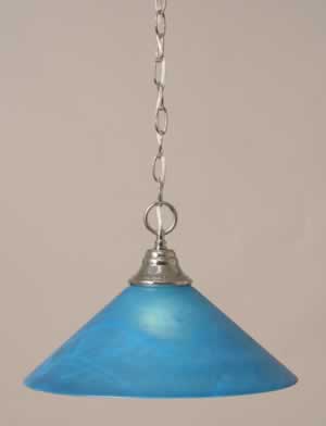 Chain Hung Pendant Shown In Chrome Finish With 16" Blue Italian Glass