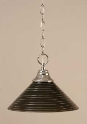 Chain Hung Pendant Shown In Chrome Finish With 12" Charcoal Spiral Glass