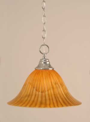 Chain Hung Pendant Shown In Chrome Finish With 14" Tiger Glass