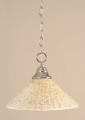Chain Hung Pendant Shown In Chrome Finish With 12" Gold Ice Glass