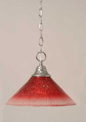 Chain Hung Pendant Shown In Chrome Finish With 12" Raspberry Crystal Glass