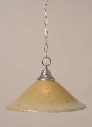 Chain Hung Pendant Shown In Chrome Finish With 16" Amber Crystal Glass