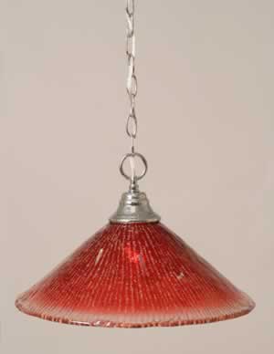 Chain Hung Pendant Shown In Chrome Finish With 16" Raspberry Crystal Glass