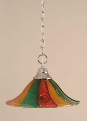Chain Hung Pendant Shown In Chrome Finish With 14" Mardi Gras Glass