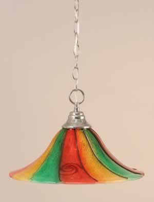 Chain Hung Pendant Shown In Chrome Finish With 16" Mardi Gras Glass
