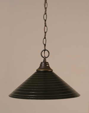 Chain Hung Pendant Shown In Dark Granite Finish With 16" Charcoal Spiral Glass