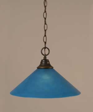 Chain Hung Pendant Shown In Dark Granite Finish With 16" Blue Italian Glass