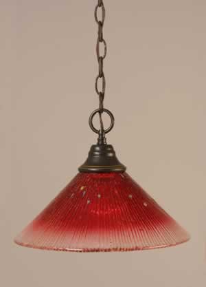 Chain Hung Pendant Shown In Dark Granite Finish With 12" Raspberry Crystal Glass