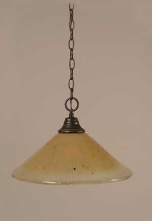 Chain Hung Pendant Shown In Dark Granite Finish With 16" Amber Crystal Glass